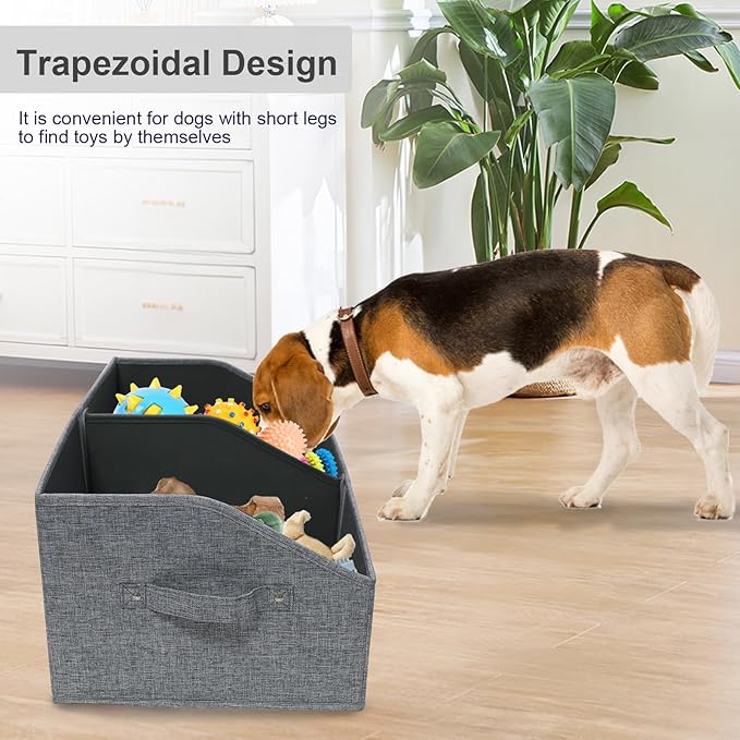Large Dog Toy Basket,Dog Toy Box for Living Room Area,Collapsible Dog Toy Bin with Divider,Trapezoid Dog Toy Storage-with DIY Tag,Dog Organizer ideal for Pet Toys Blankets Leashes Snack