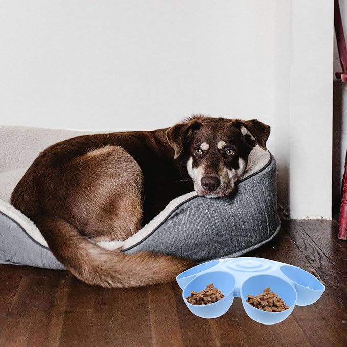 POPETPOP Cat Food Bowl with 6 Bowls - Pet Feeder for Kitten Puppy, Multi Cat Dishes, Multiple Dinner Feeder for Indoor s, Dishes for Food and Water (Blue)