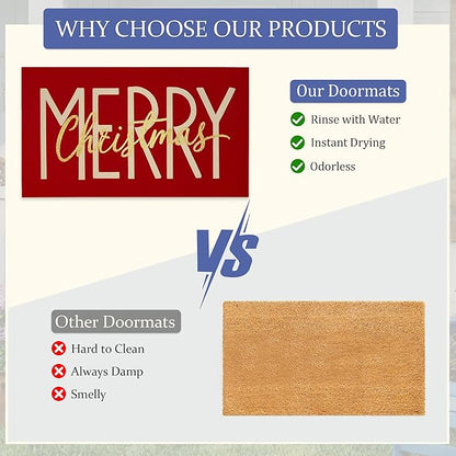 Merry Christmas Door Mats Indoor,Winter Holiday Red Front Door Mat Non-Slip Low Profile Welcome Mat for Outdoor Entrance Indoor Rug Mat Home Patio, Porch, Hallways Floor 30 x 17 Inch