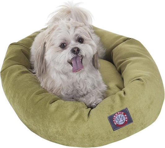 Majestic Pet 40 Inch Micro Velvet Calming Dog Bed Washable – Cozy Soft Round Dog Bed with Spine for Head Support - Fluffy Donut Puppy Mat 40x29x9 (inch) Large – Apple