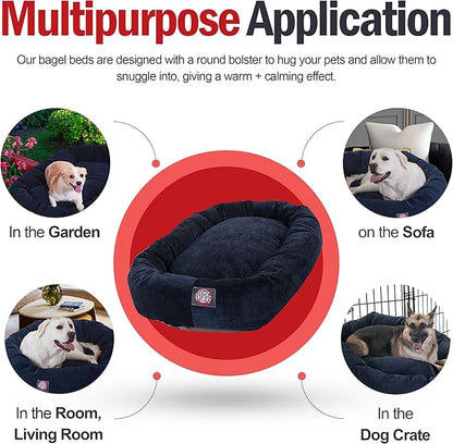 Majestic Pet 40 Inch Micro Velvet Calming Dog Bed Washable – Cozy Soft Round Dog Bed with Spine for Head Support - Fluffy Donut Puppy Mat 40x29x9 (inch) Large – Navy (2025)