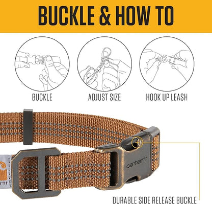 Carhartt Nylon Webbing Dog Collar, Fully Adjustable W/Durable Side Release Buckle, Light Moss, Large