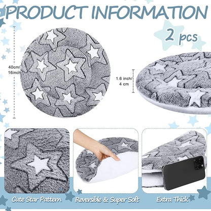 VitalCozy 2 Pack Self Heating Cat Pad Self Heating Cat Bed Machine Washable Heat Pet Mat Reversible Body Thermal Warm Round Dog Bed Crate Blanket for Feral and Indoor Cats(16'',Double Star)