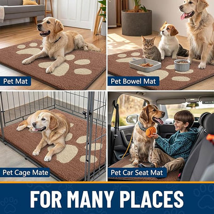 Smiry Dog Door Mat for Muddy Paws, Absorbs Moisture and Dirt, Low-Profile Entryway Mat with Non-Slip Backing, Entry Indoor Outdoor Doormat for Inside Floor (36x24 Inches, Camel, Paw)