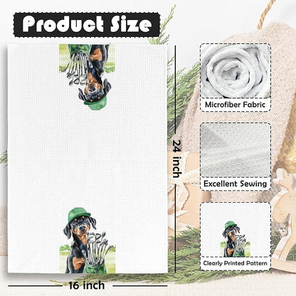 Golf Dog Kitchen Towels - Doberman Pinscher Dish Towels, Sports Gifts, Pet Golf Club Decorative Absorbent Dishcloths Hand Towels for Gym Spa Kitchen Decor 16x24 Inches