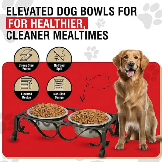 Loving Pets Elevated Dog Bowls – Raised Stainless Steel Dog Bowls with Steel Stand – Non-Skid, No Spill Feeder for Small, Medium & Large Dogs – Easy to Clean, Durable Raised Dog Feeding Station