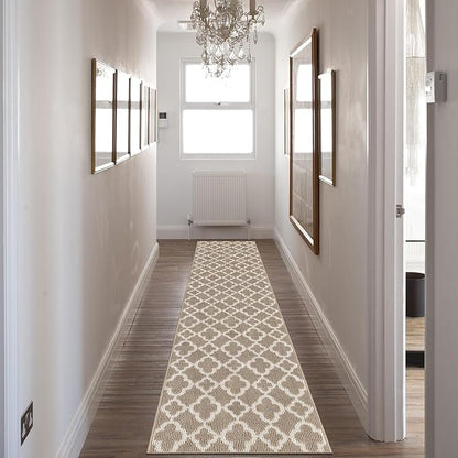 U'Artlines Long Runner Rug for Hallway 2×8feet Non Slip Kitchen Floor Carpet Runners Beige Geometric Pattern Machine Washable Area Rug for Entryway Bathroom