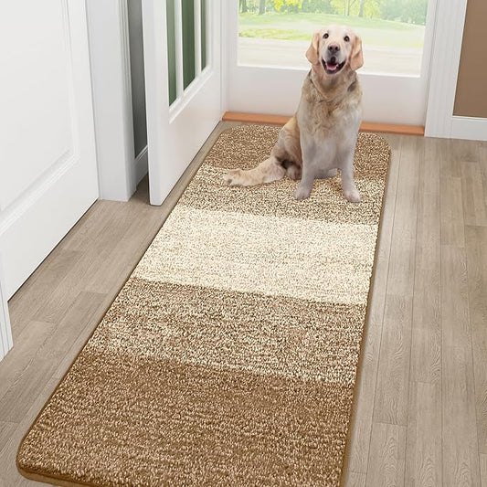 Smiry Dog Door Mat for Muddy Paws, Absorbs Moisture and Dirt, Low-Profile Entryway Mat with Non-Slip Backing, Entry Indoor Outdoor Doormat for Inside Floor (48x30 Inches, Camel, Striped)