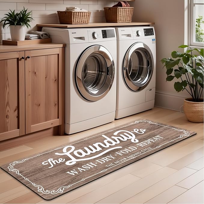 Pauwer Laundry Room Rug Runner 20"x60" Waterproof Rubber Laundry Mat Non Slip Kitchen Mats for Floor Washable Floor Mat Runner Rug for Farmhouse Mudroom Washroom Bathroom Decor