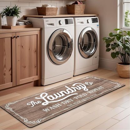 Pauwer Laundry Room Rug Runner 20"x60" Waterproof Rubber Laundry Mat Non Slip Kitchen Mats for Floor Washable Floor Mat Runner Rug for Farmhouse Mudroom Washroom Bathroom Decor