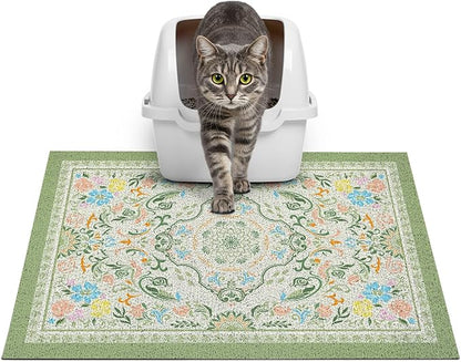 Glittme Cat Litter Mat with Non-Slip Bottom Litter Box Mat 24"X15" Litter Trapping Mat Easy to Clean Washable Cat Food Mat for Kitty,S