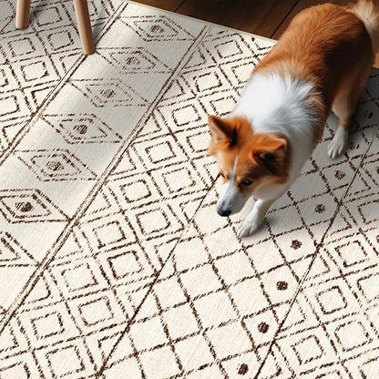 2'x6' Hallway Runner Rug Washable - Non Slip Moroccan Runners Low Pile Floor Carpet with Rubber Backing Farmhouse Kitchen Mat Indoor Rugs for Front Door Living Room 2'x6' Geo Beige