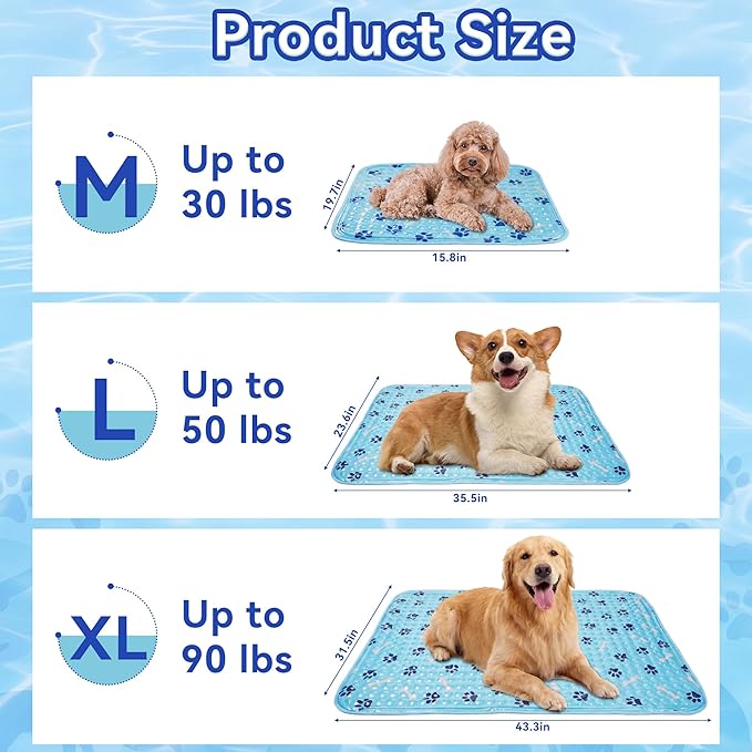 Pet Cooling Gel Pad with Patent Technology, 44in Dog Cooling Mat for Summer, Self Cooling Mat for Large/Medium/Small Dogs, Non-Slip Waterproof Durable Mat for Dog Beds, Car, Indoor & Outdoor Use