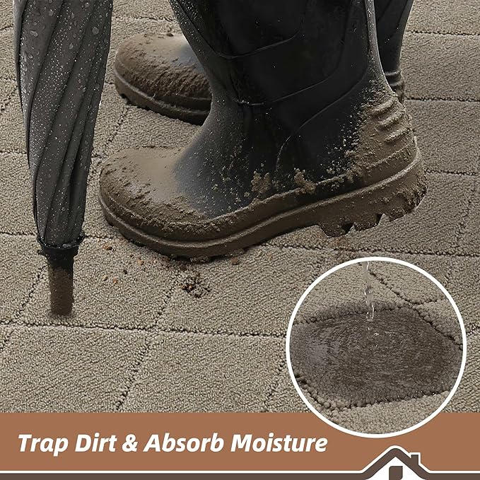 BEQHAUSE Dirt Trapper Door Mat 24" x 36", Doormat Non-Slip Entryway Rugs Washable, Dog Door Mat Stain Resistant and Absorbent Welcome Floor Mat for Front Back Door, Mud Wet Shoes & Paws, Beige