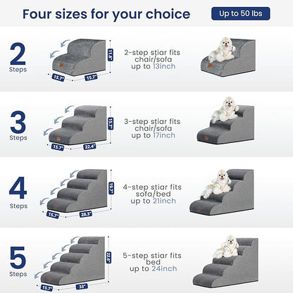 GoGoBunny Ramp Dog Stairs for Couch Sofa and Chair 11.8" H, 2-Step Pet Steps for Small Dogs and Cats, Non-Slip Waterproof Fabric Cover, Stable and Balanced Indoor Step, Pets Friendly, Grey