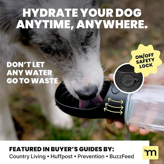 MalsiPree Dog Water Bottle - 19 Oz, Black, BPA-Free - Portable & Lightweight Water Dispenser with Bowl for Dogs - Leak-Proof & No-Waste Design for Travel