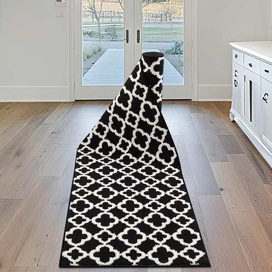 U'Artlines Long Runner Rug for Hallway 2×10feet Non Slip Kitchen Floor Carpet Runners Black and White Geometric Pattern Machine Washable Area Rug for Entryway Bathroom