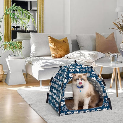 Lovely Blue Pet Cave - Indoor Cat Tent and Pet House, with Non-Slip Sole and Removable Cushion, Suitable for Small Dogs and Kittens