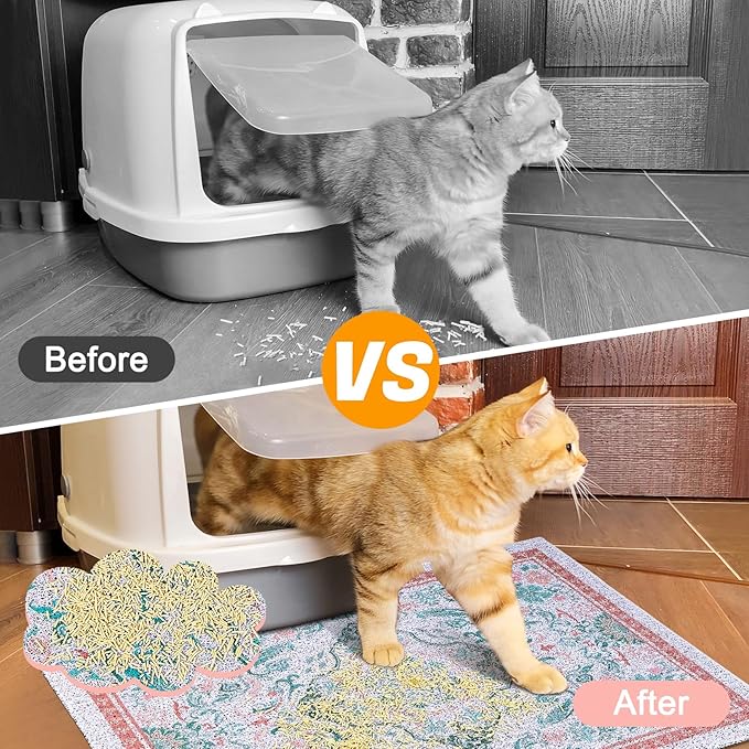 Glittme Cat Litter Mat with Non-Slip Bottom Litter Box Mat 24"X15" Litter Trapping Mat Easy to Clean Washable Cat Food Mat for Kitty,S