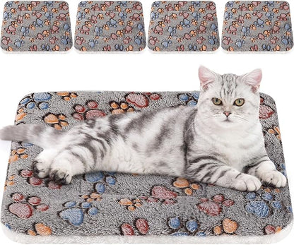 Tuanse 4 Pack Ultra Soft Dog Cat Bed Mat Small Animal Guinea Pig Bed with Cute Print Reversible Fleece Dog Crate Kennel Pad Cozy Washable Thickened Hamster Pet Beds Mat(21 x 14 Inches,Gray)
