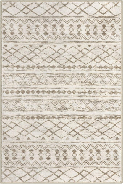 KUTA Boho 3x5 Rug for Entryway, Moroccan Washable Area Rug for Living Room, Non Slip Beige Navy Blue Ultra Soft Print Distressed Geometric Low-Pile Entry Throw Carpet for Bedroom Nursery Dorm Decor