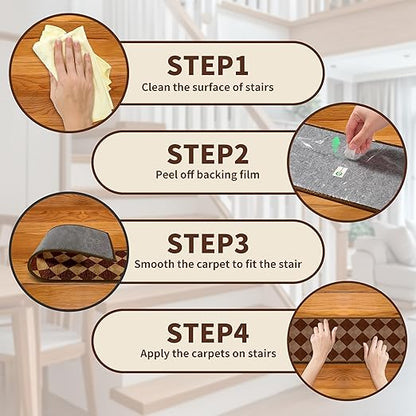 Non-Slip Carpet Stair Treads 7PCS, 8"x30" Peel and Stick Stair Runner for Wooden Steps Indoor, Washable Reusable Adhesive Backing, Pet-Friendly Safety Mats for Kids, Elders, Dogs