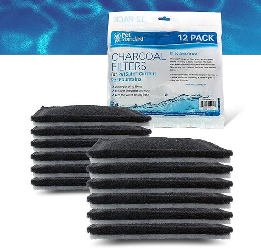 PETSTANDARD Replacement Filter Compatible with PetSafe® Fountain Aqua Cube®, Aqua Falls® and Current Pet Water Fountain, Pack of 12