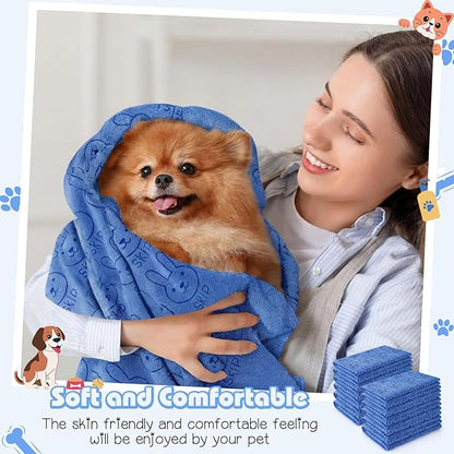 Irenare 12 Pcs Dog Towels Microfiber Pack Bulk, 20 x 40 inch Quick Drying Absorbent Pet Puppy Towels for Drying Small Puppy Dog Cat Pet Kitten Grooming Bathing Shower Travel Supplies (Blue)
