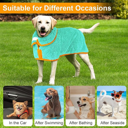Dog Bathrobe Super Absorbent Dog Towels Large Quick Drying Robes for After Bath Soft Adjustable Warm Keeping Dogs Towel(S-XXL)