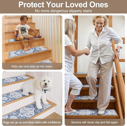 OJIA Stair Treads Carpet for Wooden Steps Non-Slip Landing Mat Stair Rug with Rubber Backing, Soft Stair Runner Safety Rugs for Family, Absorbent Washable 31x31 inch
