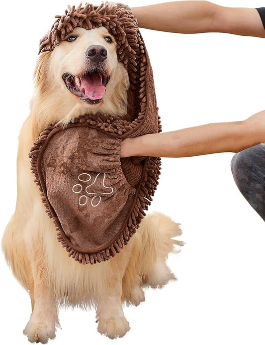 Microfiber Dog Bath Towel – Super Absorbent Dog Towels for Drying Dogs Large & Small, Quick Dry Pet Towel with Hand Pockets, Soft & Durable Puppy Towel, Machine Washable – Coffee