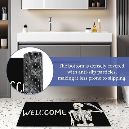 Indoor Rugs for Entryway,Gothic Skeleton Welcome Mat for Home,Halloween Skull Low Profile Entrance Rugs Non-Slip Doormats for Back Door Patio, Porch,Home Stairway,30 x 17 Inch