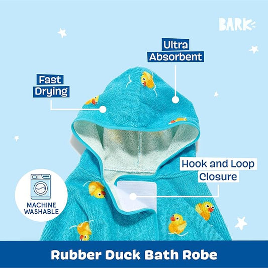Barkbox Dog Bathrobe Fast Drying with Hook and Loop Closure & Wrap Tie Snuggle, Cute Dogs Clothes, Easy to Clean, Machine Washable, Dog Coats and Tumble Dry Low - Rubber Duck, Large