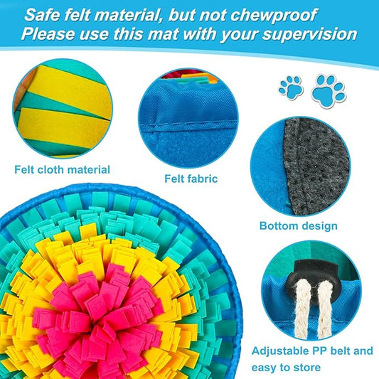 Vivifying Snuffle Mat for Dogs, Adjustable Dog Puzzle Toys Sniff Mat, Interactive Enrichment Toys for Slow Eating and Mental Stimulation (Red Yellow Blue)