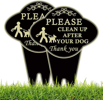2 Pack Please Clean Up After Your Dog Sign, 10”x14” Double-Sided No Dog Poop Signs Heavy Duty Aluminum for Lawn Easy Install, Pick Up After Your Dog Sign with Integrated Stake for Yard, Outdoor Use