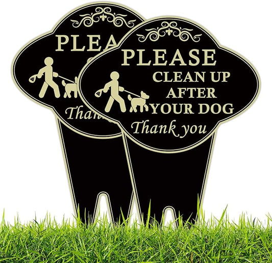 2 Pack Please Clean Up After Your Dog Sign, 10”x14” Double-Sided No Dog Poop Signs Heavy Duty Aluminum for Lawn Easy Install, Pick Up After Your Dog Sign with Integrated Stake for Yard, Outdoor Use