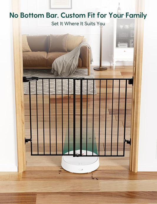 Babelio Baby Gate for Stairs, Kitchen & Doorways, No Bottom Bar| Easy Installation| One-Handed Operation| Auto-Close| Hardware Mount (Drill Needed) Safety Dog Gate (Black - B17, 34" H, 29-49" W-Wide)