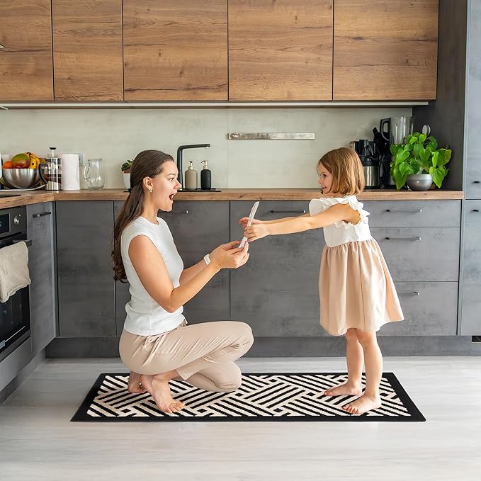 GRANNY SAYS Kitchen Mats for Floor, Kitchen Rugs Non Slip Washable, Runner Rugs for Kitchen Floor, 47" x 17.7", Stain Resistant Comfort Standing Mat Made of 100% Polypropylene, Black