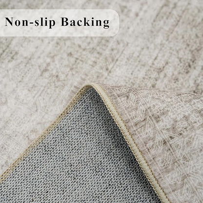 Washable 2x4 Abstract Kitchen Rug: Neutral Easy-Clean Soft Cozy Carpet Non-Slip Water-Resistant Floor Mat for Entryway Bedroom Bathroom Perfect for High-Traffic Areas with Pets(Beige/Ivory,2x4)