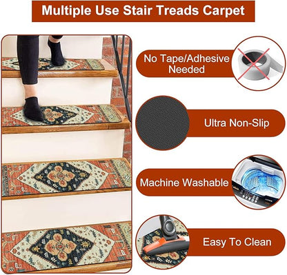 OJIA Extra Non-Slip Carpet Stair Treads for Wooden Steps Set of 4, 30"X8" Rubber Indoor Stair Runner Slip Resistant Stair Rugs Safety Mats for Dogs, Kids & Elders, Stairway Grip Step Treads