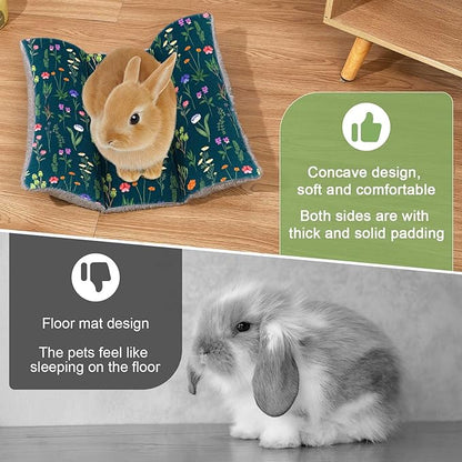 Rabbit Bed 15"X14"Thickened and Soft Bunny Bed Washable Cuddle Cushion Plush Mat Double-Sided Plush Small Pet Flop Mat Cotton Pillow for Rabbit