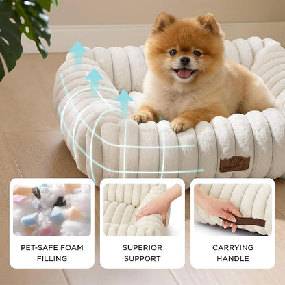 Bedsure ComfyFleece™ Cute Dog Beds Large Sized Dog - Washable Furry Pet Beds, Rectangle Orthopedic Corduroy Fleece Puppy Beds with Removable Zipper Cover, 36x27x8inches, Amphora
