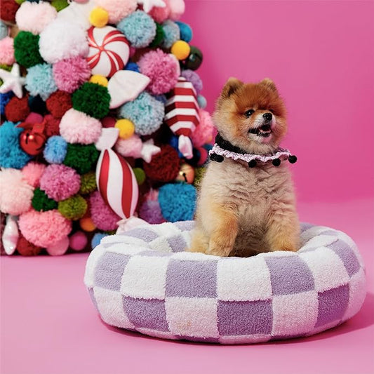 LE SURE Shown on TV Donut Small Dog Bed - Round Cat Beds Indoor Anti-Anxiety Calming Gift for Pets, Cute Modern Home Decor Beds with Jacquard Shaggy Plush & Anti Slip Bottom, 23 Inch, Purple
