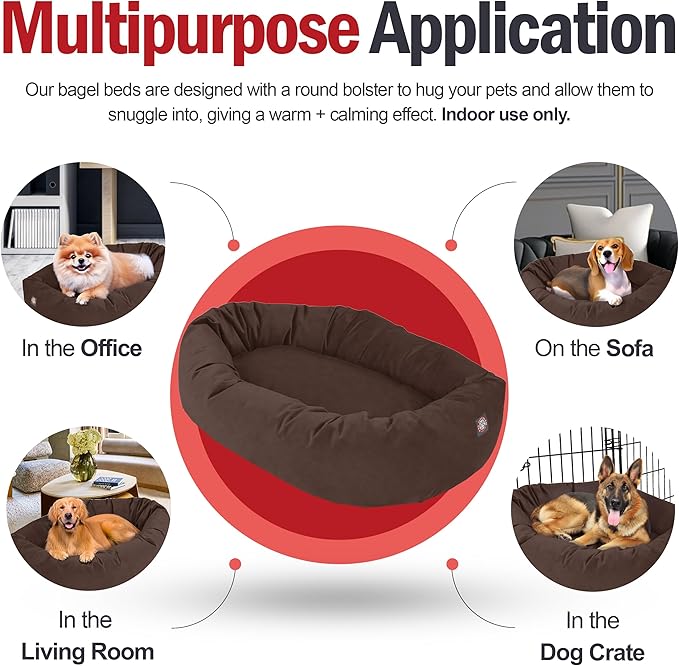 Majestic Pet 40 Inch Suede Calming Dog Bed Washable – Cozy Soft Round Dog Bed w/Spine Support for Dogs to Rest Head - Fluffy Donut Dog Bed 40x29x9 (Inch) - Round Pet Bed Large – Chocolate (2025)