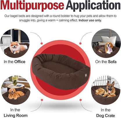 Majestic Pet 40 Inch Suede Calming Dog Bed Washable – Cozy Soft Round Dog Bed w/Spine Support for Dogs to Rest Head - Fluffy Donut Dog Bed 40x29x9 (Inch) - Round Pet Bed Large – Chocolate (2025)