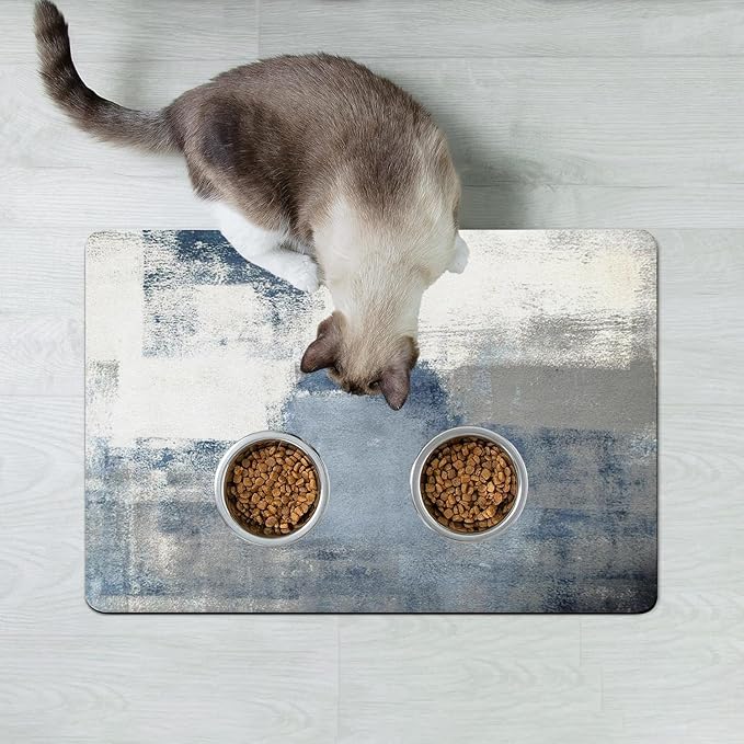 Dog Food Mats for Floors Absorbent, Cat Food Mat - Pet Cat Feeding Mat Quick Dry, Dog Bowl Mats for Water, Pet Supplies Feeding Placemat 16" x 24" Tie-Dye Light Gray
