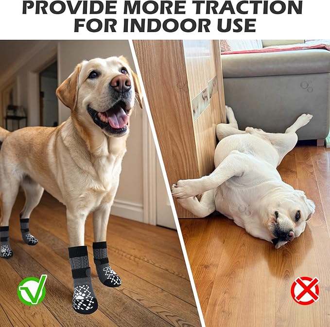 EXPAWLORER Dog Socks for Prevent Licking Paws,Winter Boots & Paw Protectors, Non Slip Doggie Grippy Booties for Hardwood Floors, Shoes for Small Medium Large Senior Dogs Twists Grey M