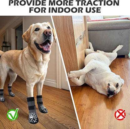 EXPAWLORER Dog Socks for Prevent Licking Paws,Winter Boots & Paw Protectors, Non Slip Doggie Grippy Booties for Hardwood Floors, Shoes for Small Medium Large Senior Dogs Twists Grey S
