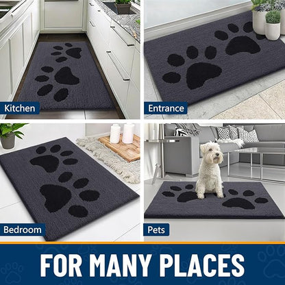 Smiry Dog Door Mat for Muddy Paws, Absorbs Moisture and Dirt, Low-Profile Entryway Mat with Non-Slip Backing, Entry Indoor Outdoor Doormat for Inside Floor (71x47 Inches, Black, Paw)