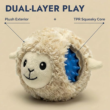 Pet Lou 4 Inch Squeaky Lamb Ball Dog Toy, Durable TPR Squeaky Ball with Plush Cover, Stuffing-Free Lamb Dog Toy for Small & Medium Breeds, Bouncy & Water-Floating